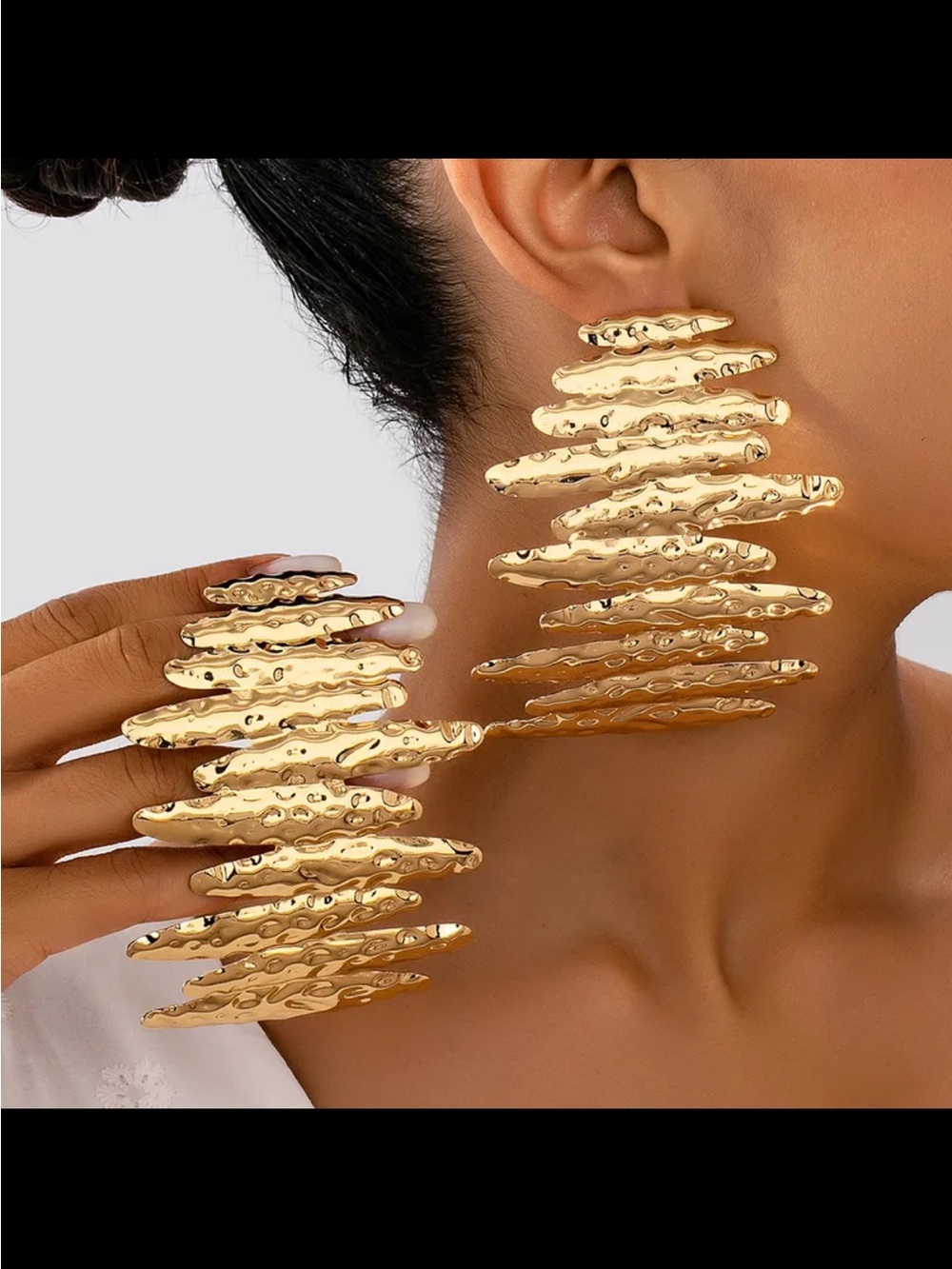 Modern Hammered Metal Statement Earrings - GoldTone
